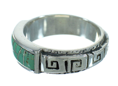 Turquoise Genuine Sterling Silver Southwestern Water Wave Ring Size 8-1/4 QX85726