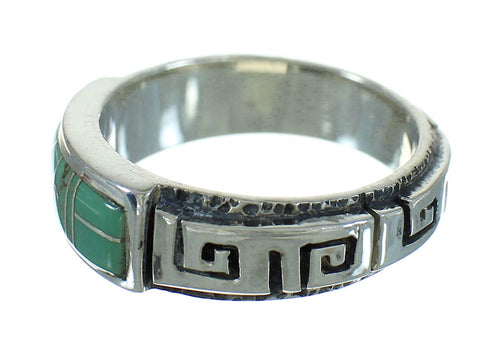 Turquoise Southwestern Silver Water Wave Ring Size 7-1/2 QX85728