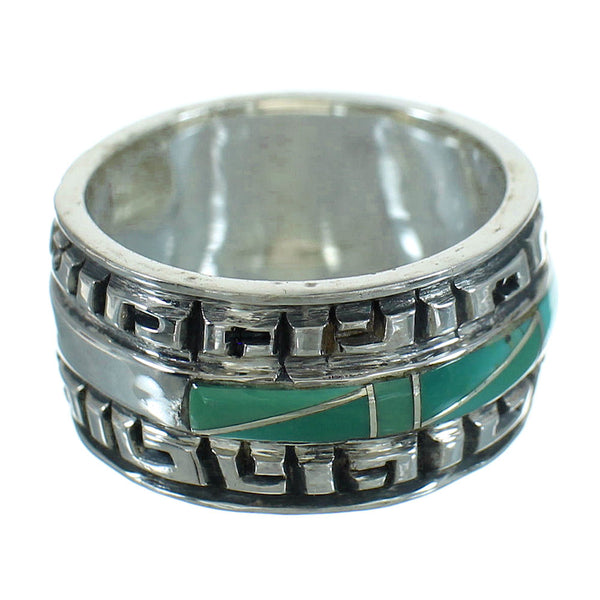 Southwestern Authentic Sterling Silver Turquoise Water Wave Ring Size 5-3/4 QX85743