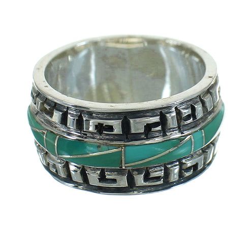 Southwestern Authentic Sterling Silver Turquoise Water Wave Ring Size 5-3/4 QX85743