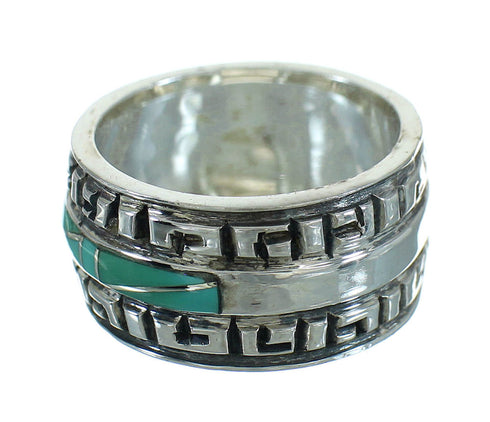 Southwestern Authentic Sterling Silver Turquoise Water Wave Ring Size 5-3/4 QX85743