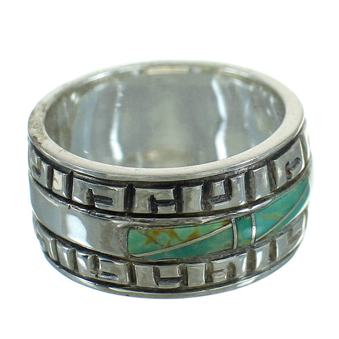 Southwest Genuine Sterling Silver Turquoise Water Wave Ring Size 6-1/4 QX85744