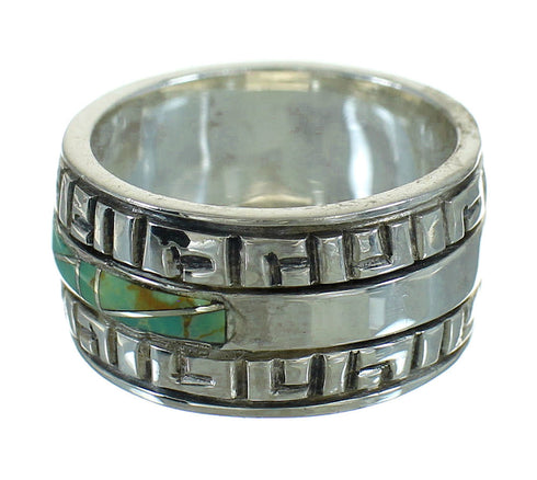 Southwest Genuine Sterling Silver Turquoise Water Wave Ring Size 6-1/4 QX85744