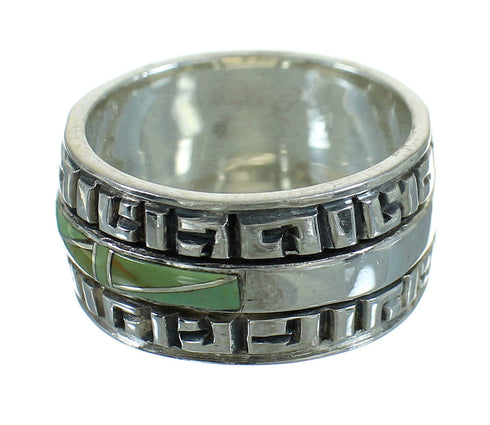 Silver Southwest Turquoise Water Wave Ring Size 5-1/4 QX85747