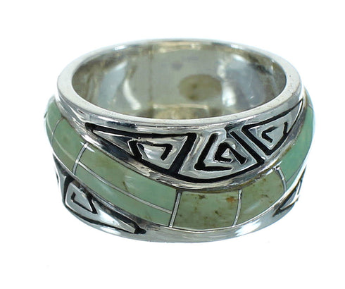 Silver Turquoise Southwestern Water Wave Ring Size 6 QX85794