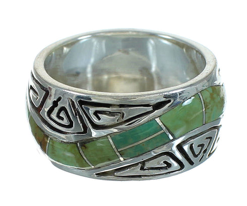 Southwestern Turquoise Sterling Silver Water Wave Ring Size 6 QX85804