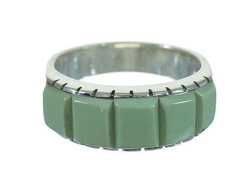 Southwestern Turquoise Inlay Silver Ring Size 7-1/2 AX85012