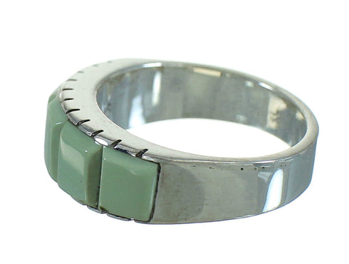 Southwestern Turquoise Inlay Silver Ring Size 7-1/2 AX85012