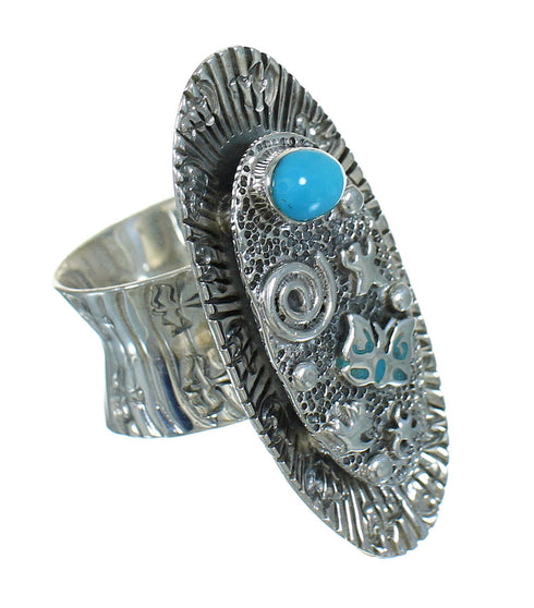 Southwest Authentic Sterling Silver Turquoise Butterfly Bear Ring Size 7-3/4 QX85263