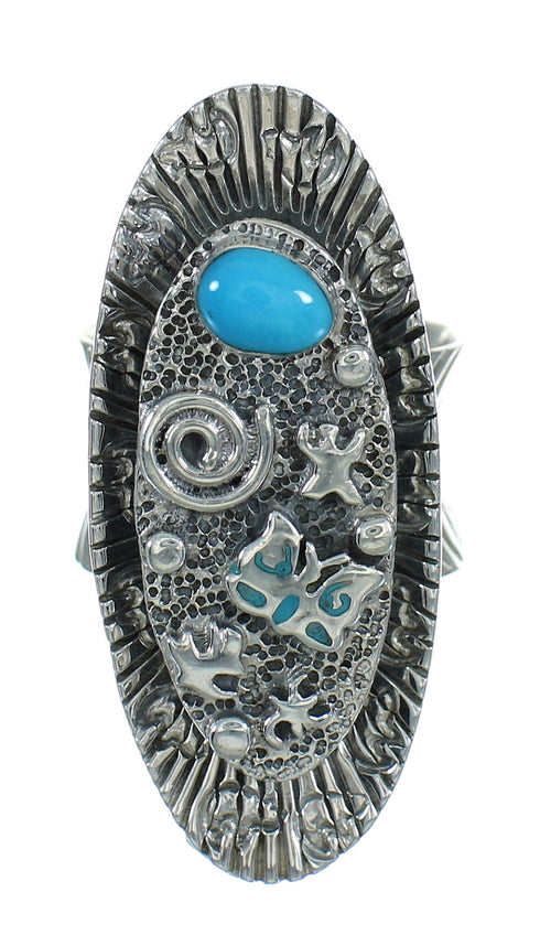 Southwest Genuine Sterling Silver Turquoise Butterfly Bear Ring Size 8-1/2 QX85265