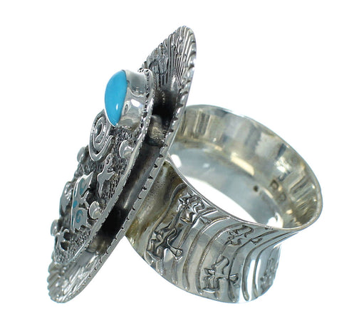 Southwestern Authentic Sterling Silver Turquoise Butterfly Bear Ring Size 8 QX85264