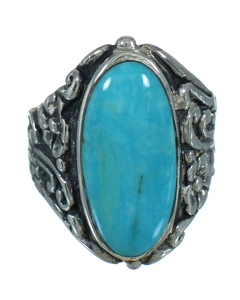 Turquoise And Silver Southwestern Flower Ring Size 7-3/4 YX85427