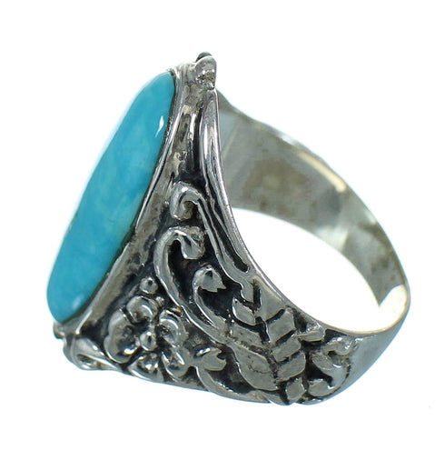 Turquoise And Silver Southwestern Flower Ring Size 7-3/4 YX85427