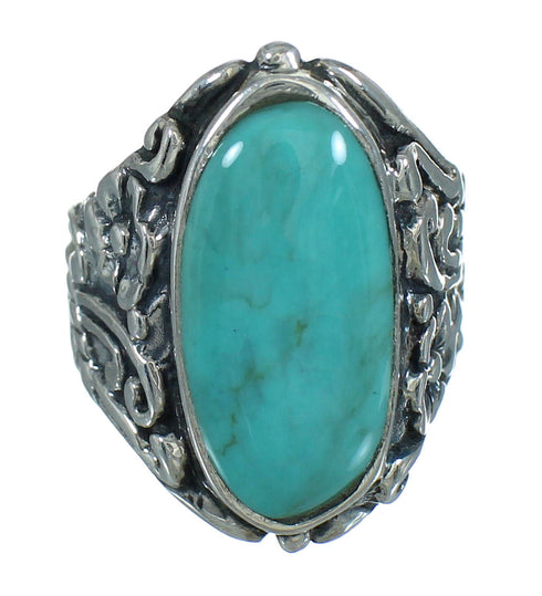 Southwestern Genuine Sterling Silver Flower Turquoise Ring Size 7-1/2 YX85494
