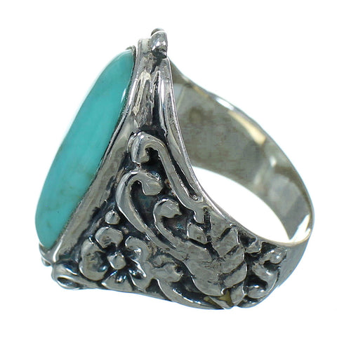 Southwestern Genuine Sterling Silver Flower Turquoise Ring Size 7-1/2 YX85494