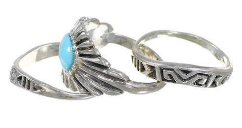Stackable Turquoise Silver Southwest Ring Set Size 7-3/4 QX83825