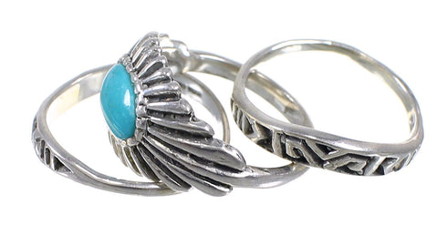 Stackable Turquoise Sterling Silver Southwestern Ring Set Size 8-3/4 QX83871