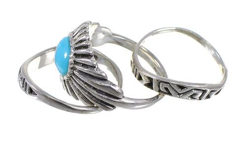 Stackable Silver Southwest Turquoise Ring Set Size 8-1/2 QX83945