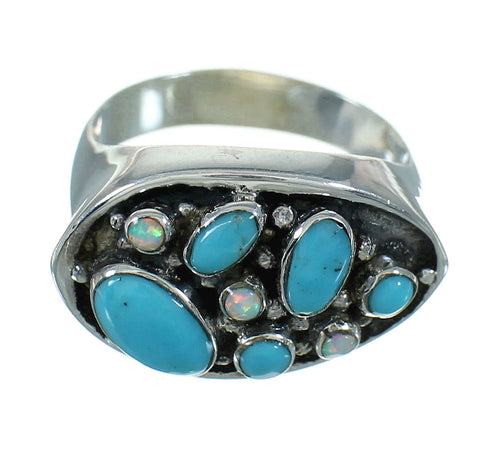 Turquoise And Opal Sterling Silver Ring Size 6-3/4 UX84166