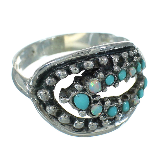 Southwest Turquoise And Opal Authentic Sterling Silver Ring Size 5-1/4 UX84253