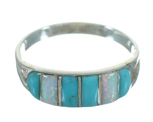 Authentic Sterling Silver Turquoise Opal Inlay Ring Size 5 UX84344