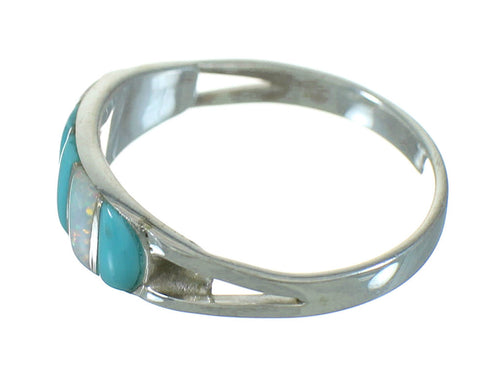 Authentic Sterling Silver Turquoise Opal Inlay Ring Size 5 UX84344