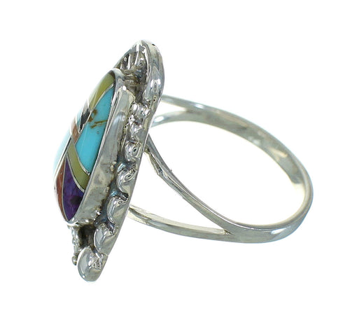 Multicolor And Genuine Sterling Silver Southwestern Flower Ring Size 8-1/4 YX83314