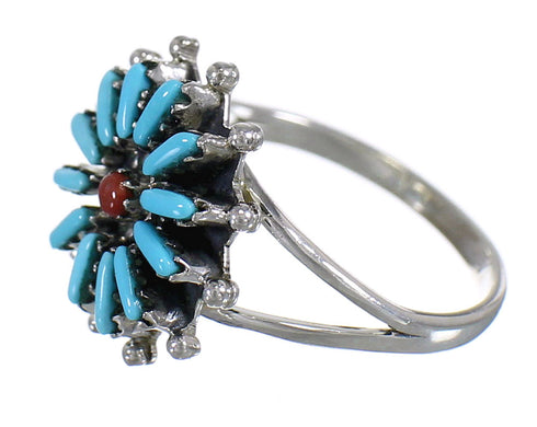 Turquoise Coral Needlepoint Authentic Sterling Silver Ring Size 8-1/2 UX84450