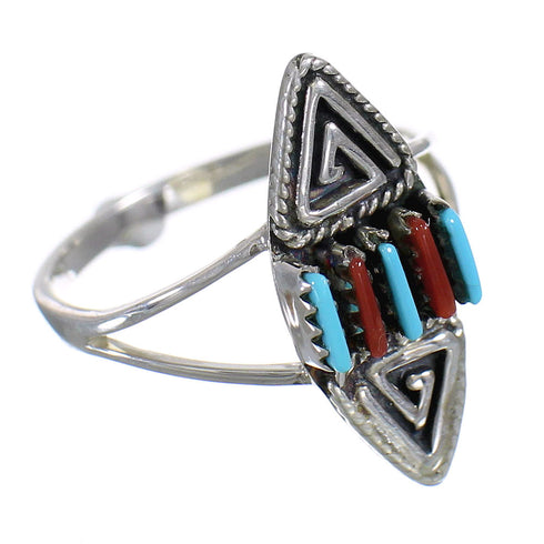Southwest Coral And Turquoise Water Wave Silver Ring Size 6-1/2 AX88971