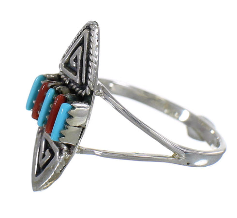Southwestern Turquoise And Coral Silver Water Wave Ring Size 5-3/4 AX88973