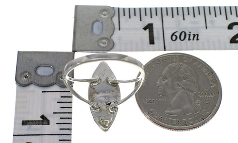 Southwestern Turquoise And Coral Silver Water Wave Ring Size 5-3/4 AX88973