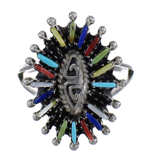 Silver Southwest Multicolor Water Wave Needlepoint Ring Size 4-3/4 QX84926