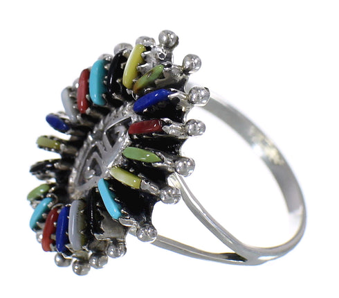 Silver Southwestern Multicolor Water Wave Needlepoint Ring Size 5-1/4 QX84927