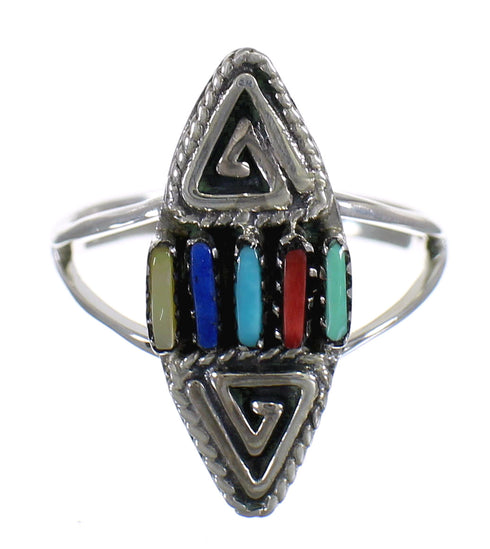 Multicolor Silver Southwestern Water Wave Needlepoint Ring Size 6-1/2 QX84943