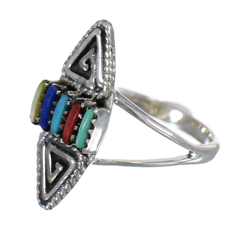 Southwestern Sterling Silver Multicolor Water Wave Needlepoint Ring Size 4-1/2 QX84937