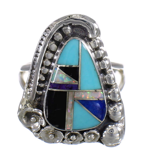 Southwest Silver Multicolor Flower Ring Size 7 QX84865