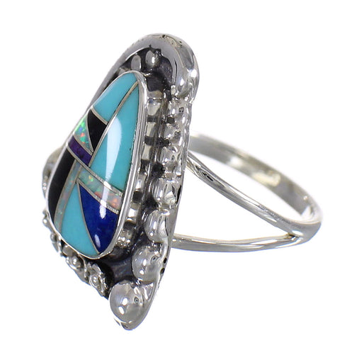 Southwest Sterling Silver Multicolor Flower Ring Size 8 QX84867