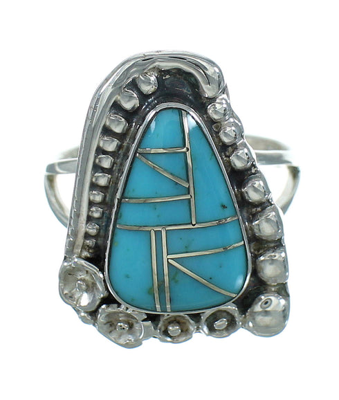 Southwest Silver Turquoise Flower Ring Size 7-1/2 QX83600