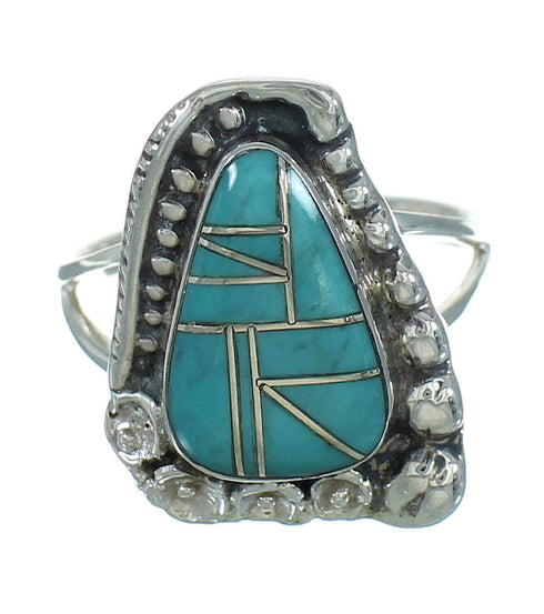 Southwest Authentic Sterling Silver Turquoise Flower Ring Size 7 QX83605