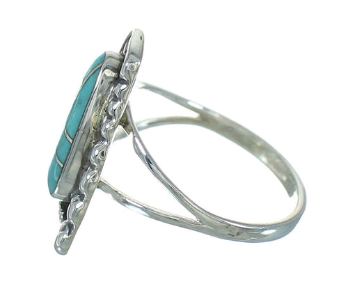 Southwest Authentic Sterling Silver Turquoise Flower Ring Size 7 QX83605