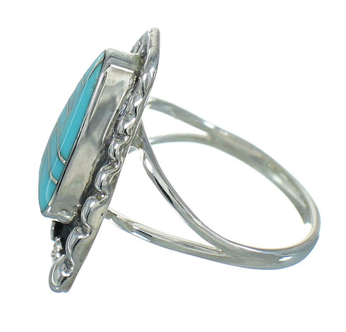 Southwest Genuine Sterling Silver Turquoise Flower Ring Size 6-3/4 QX83610