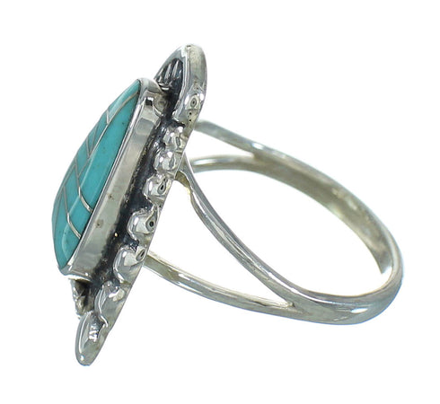 Turquoise Sterling Silver Southwestern Flower Ring Size 7 QX83621