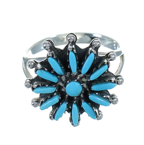Silver Southwest Turquoise Needlepoint Ring Size 4-1/2 QX84722