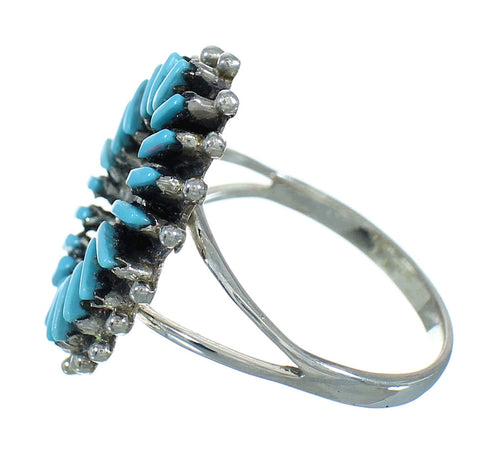 Sterling Silver Southwest Turquoise Needlepoint Water Wave Ring Size 5-1/2 QX84745