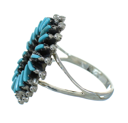 Southwestern Sterling Silver Turquoise Needlepoint Water Wave Ring Size 4-1/2 QX84755