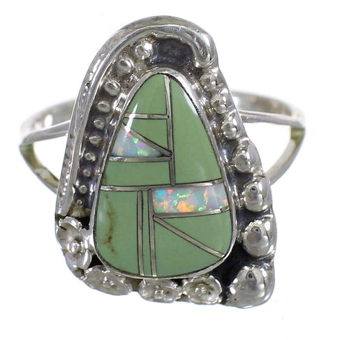 Authentic Sterling Silver Turquoise Opal Southwestern Flower Ring Size 8-1/4 YX83748