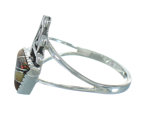 Genuine Sterling Silver And Multicolor Water Wave Ring Size 7 UX83848