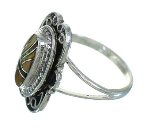 Sterling Silver And Multicolor Inlay Ring Size 6 UX83912