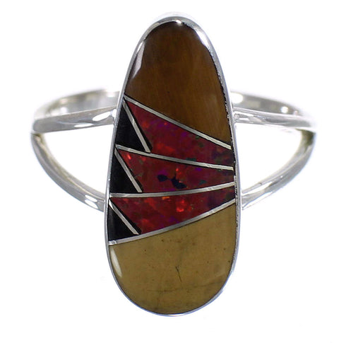 Multicolor Inlay Stering Silver Southwestern Ring Size 6-1/4 RX84089
