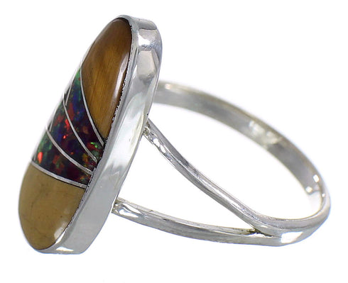 Multicolor Inlay Stering Silver Southwestern Ring Size 6-1/4 RX84089